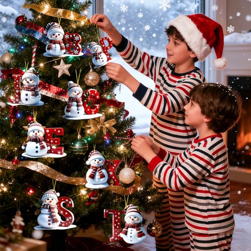 QETRABONE Snowman Christmas Ornaments - Flat Letter Decor for Tree, L (Set of 26)