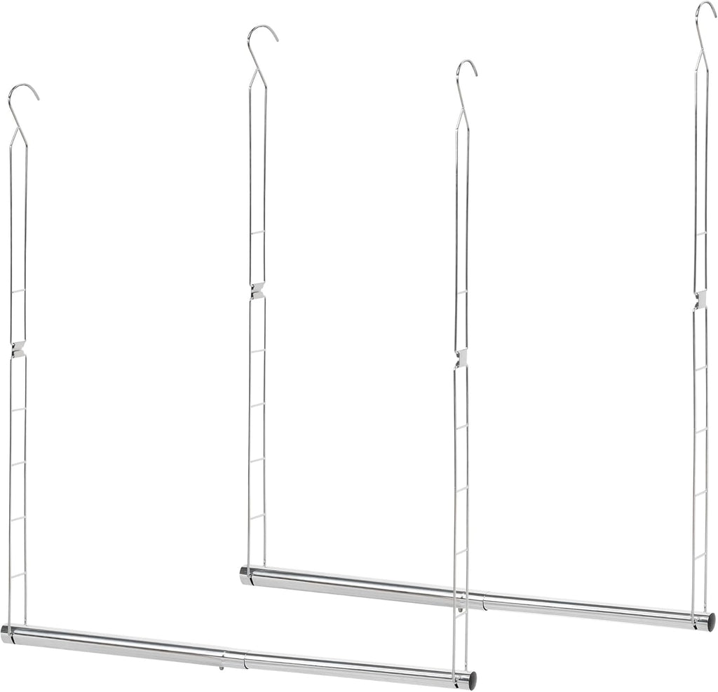 Storage Maniac Adjustable Closet Rod - Space-Saving Hanging Organizer | 2-Pack Chrome, Height & Width Adjustable