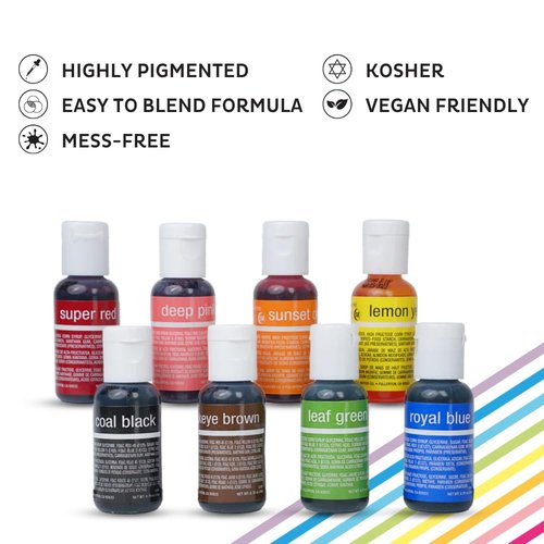 Chefmaster Liqua-Gel Food Coloring - Vibrant, Fade-Resistant Colors - 8 Pack - Easy to Blend, Made in the USA