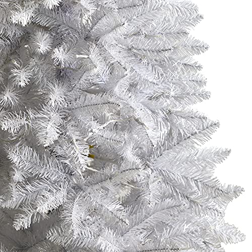Nearly Natural 5ft Pre-Lit White Artificial Christmas Tree with 150 LEDs, Slim, Realistic Foliage