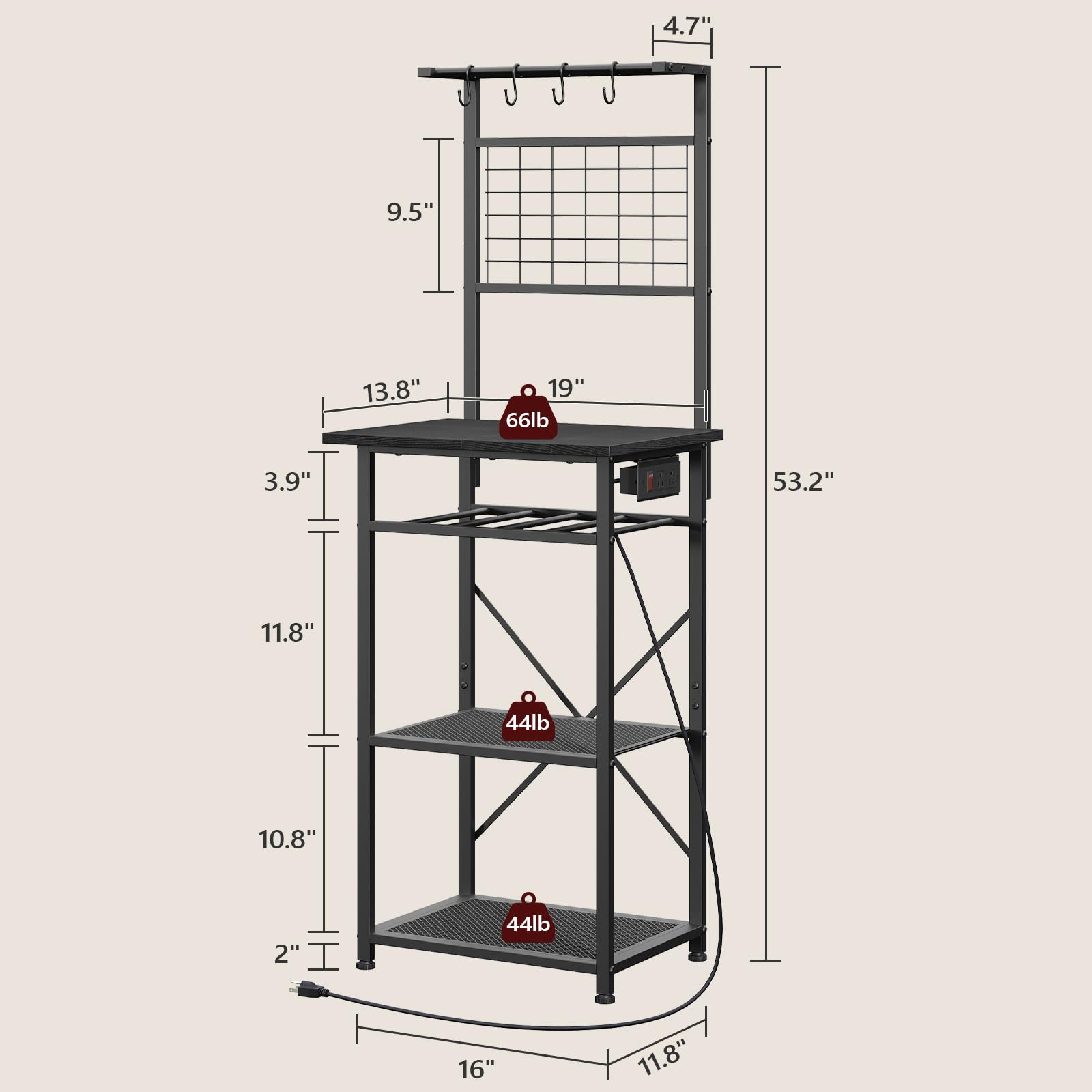 MAHANCRIS Bakers Rack with Power Outlet, Coffee Bar Station with Wine Rack, Bakers Racks for Small Spaces, Microwave Stand for Kitchen, Black BRBK23E01