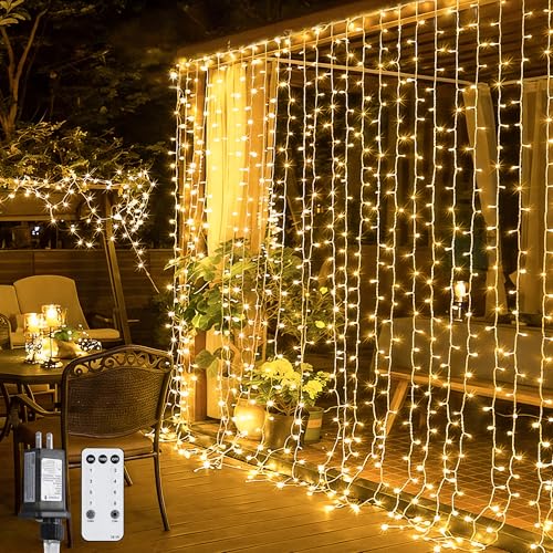 JMEXSUSS 300 LED Warm White Curtain Lights with Remote Control