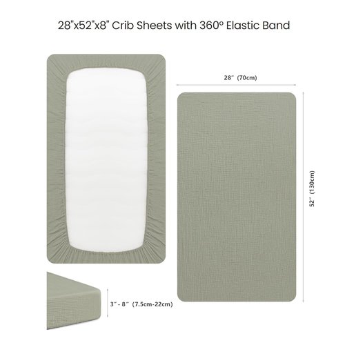 Konssy Muslin Crib Sheets - Soft Cotton Baby Sheets for Standard Crib Mattress | 2 Pack, Fog Green & Cream