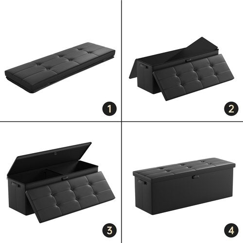 DocSafe Storage Ottoman Bench,Fireproof＆Waterproof Folding Bench with Lock(15”x 43”x15”),Leather Storage Chest with Handles＆2 Extra Boxes,Ottoman Safe for Bedroom,Living Room,Home Office,Black