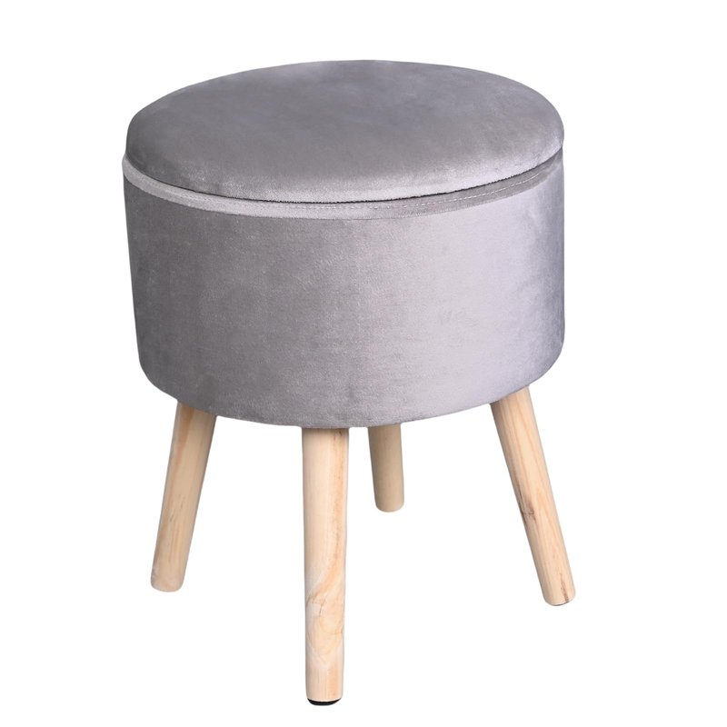 PYSYY Round Gray Velvet Storage Ottoman, Multifunctional Foot Rest with Storage, Modern Foot Stools for Bedroom and Living Room, 11.8" Wx11.8 Dx14.57 H Soft Ottoman