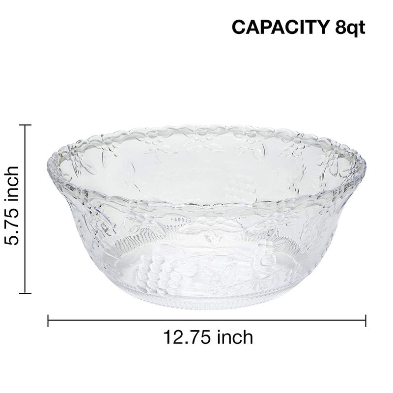 Plastic Punch Bowl with Ladle – Clear Punch Plastic Bowls – BPA Free Recyclable Punch Set of Bowl and 5 oz. Ladle – Embroidered Punch Bowl with Serving Ladle for Parties