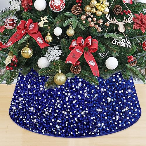 MODFUNS Royal Blue 24 Inch Sparkle Christmas Tree Collar Velvet Sequin Xmas Stand Cover