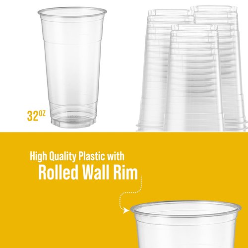 [40 Sets - 32 Oz] Crystal Clear PET Plastic Cups With Flat lids & Straws for Iced Coffee, Milkshake, Cold Drinks, Slush Cups, Smoothy's, Slurpee, Party's, Plastic Disposable Cups