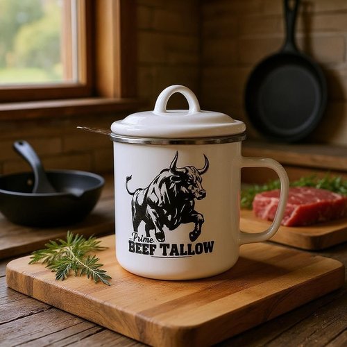 Beef Tallow Container with strainer for Fat Storage – 40 floz – 1.1 L – Bacon Grease Container, Strainer, & Spatula for Brisket Drippings, Lard, & Oil– Grease Keeper for Kitchen - Dishwasher Safe