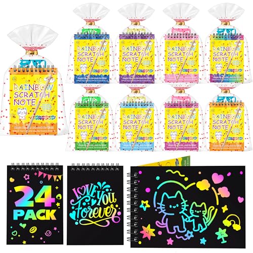 24 Pack Rainbow Scratch Art Notebooks with Styluses and Gift Bags for Kids