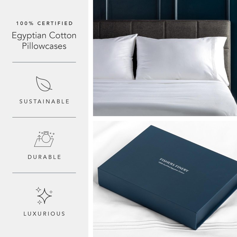 Fishers Finery 100% Egyptian Cotton Pillowcases - Breathable and Soft Hotel Quality - Luxurious 500 Thread Count Long-Staple Pure Cotton with Sateen Weave (White,K,2Pack)