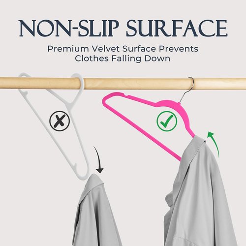 HOUSE DAY Rosy Red Velvet Hangers - 60 Pack Non-Slip Heavy Duty Suit Hangers | Space-Saving Design with 360° Rotating Hook