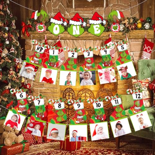First Christmas Baby Photo Banner & Milestone Cards - Holiday Baby Decorations
