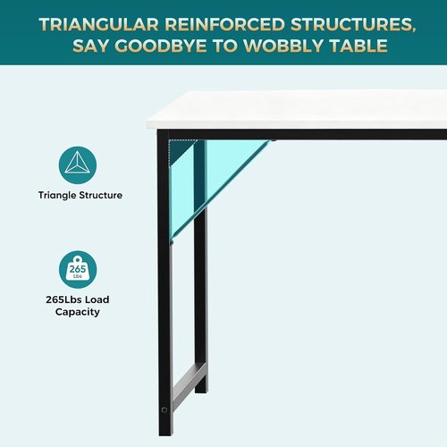 DUMOS 63-Inch Computer Desk - Modern Home Office Work Table with Triangular Reinforcement | White Wood Finish