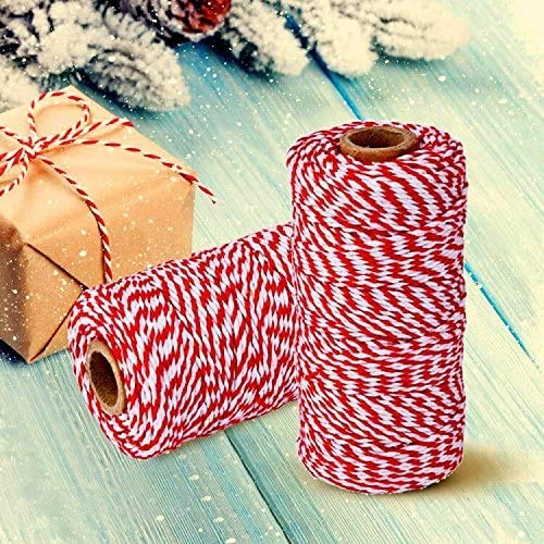 Red White Gift Twine String - 2MM x 328 Feet Cotton Bakers Twine for Crafts & Holiday Packaging - Variation: Red White