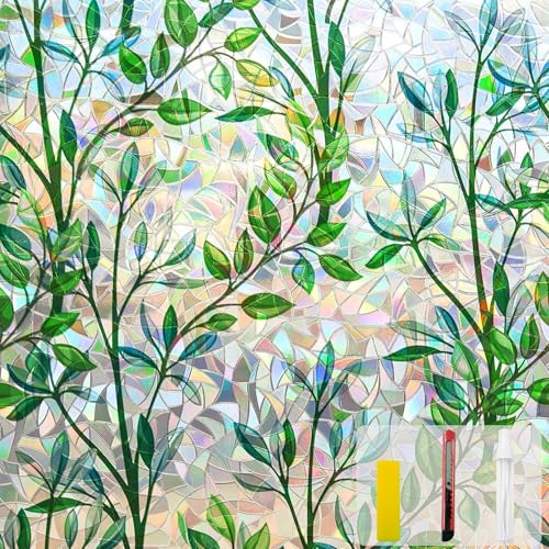 Rainbow Leaf Window Privacy Film - Non-Adhesive Decorative Clings (17.5 x 78.7 in)
