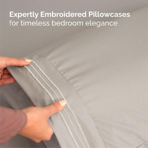 Cal King Size 4-Piece Sheet Set | Comfy Cooling Bed Sheets - Hotel Luxury Bedding - Deep Pockets, Soft & Wrinkle-Free - Oeko-Tex Certified - Light Grey