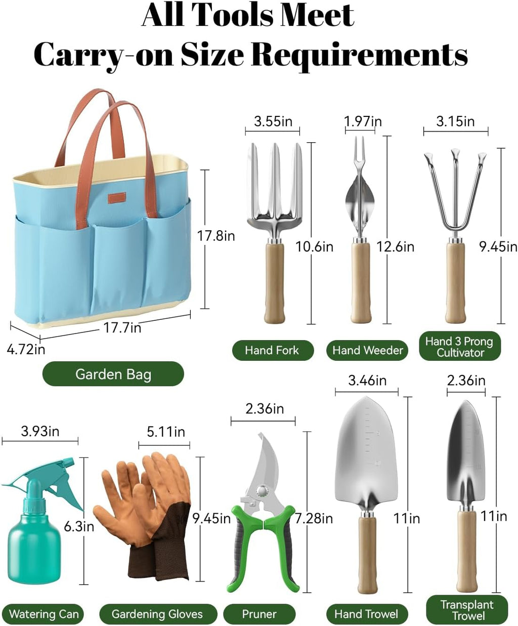 VerdantVibes 9-Piece Garden Tool Set - Heavy-Duty Ergonomic Hand Tools with Rust-Resistant Storage Bag | Perfect Gardening Gifts for Women