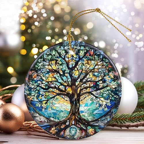 Tree of Life Ceramic Christmas Ornament, 2.8-Inch Holiday Tree Decoration