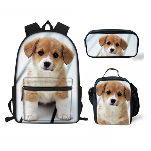 Pensura Boys Backpacks for Elementary School Backpack Cute Puppy Print School Book Bags for Kids,Insulated Lunch Bag Tote Lunch Box Pencil Bag Stationery Pen Case,3 Pack