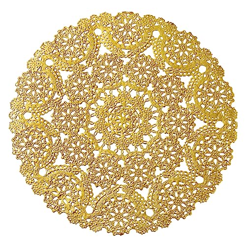 Gold 10 Inch Paper Doilies, 60-Pack Round Lace Placemats for Wedding & Table Decor