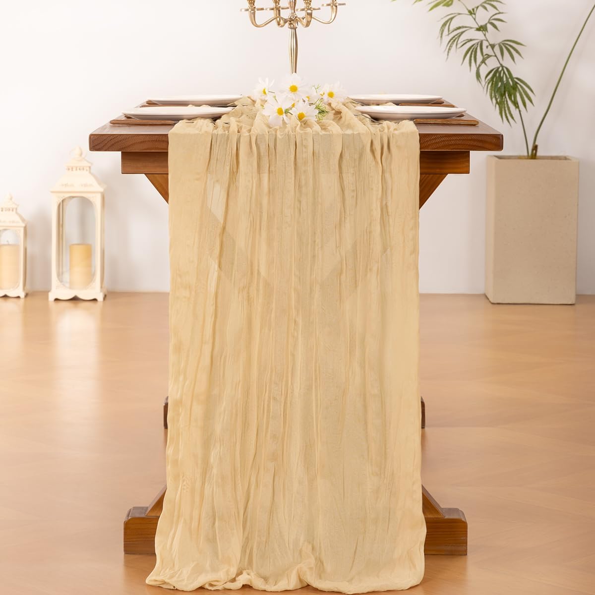 Socomi Gold Champagne Cheesecloth Table Runner - 120 Inch Sheer Gauze for Weddings & Events