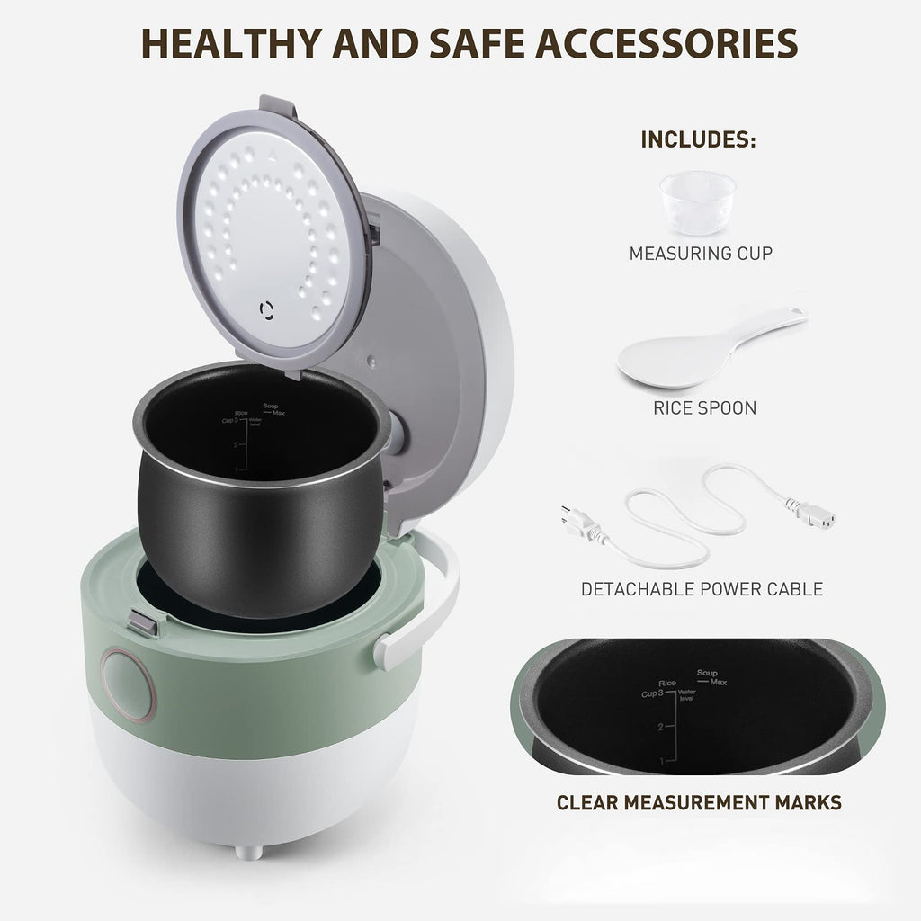 Bear Rice Cooker 3 Cups (Uncooked), 3D Heating and Fuzzy Logic, Healthy Nonstick Small Rice Cooker, PFAS-Free, Touch-Screen, for White/Brown Rice Quinoa Oatmeal Soup