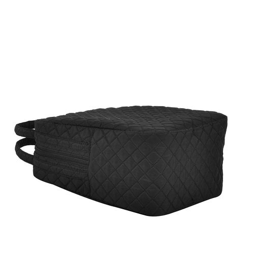 Large Quilted Fabric Cotton Reusable Inusulated Lunch Tote Bag Cooler Snack Bag Women Pretty Thermal Lunch box Storage Gift Bag for Work & Outdoor (Black)