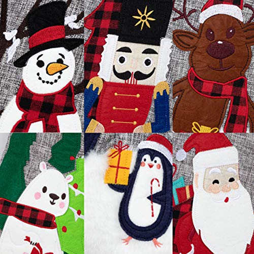 20-Inch Christmas Stockings Set of 6 - Gray Burlap & Red Plaid Faux Fur