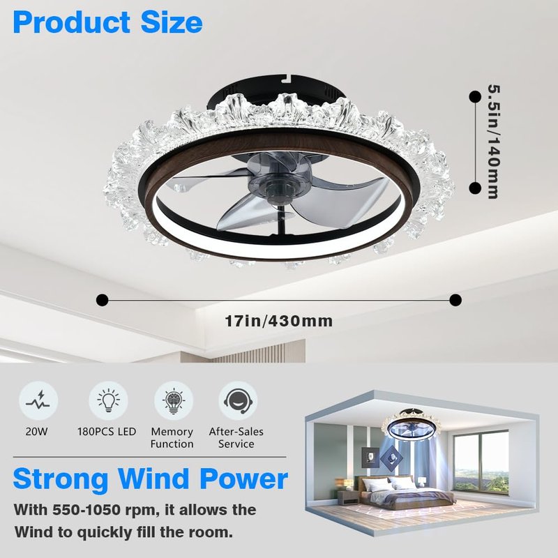 lumasphere Ceiling Fan with Lights and Remote & APP, 15.7” Modern Low Profile Ceiling Fans with Light, No Assembly Required, 3000K-6000K Dimmable, 6 Wind Speeds for Bedroom and Kids Room
