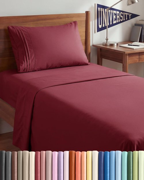 Comfy Twin XL Sheet Set by [Brand Name] | 3-Piece Cooling Bedding - Soft, Breathable, Deep Pockets - Burgundy