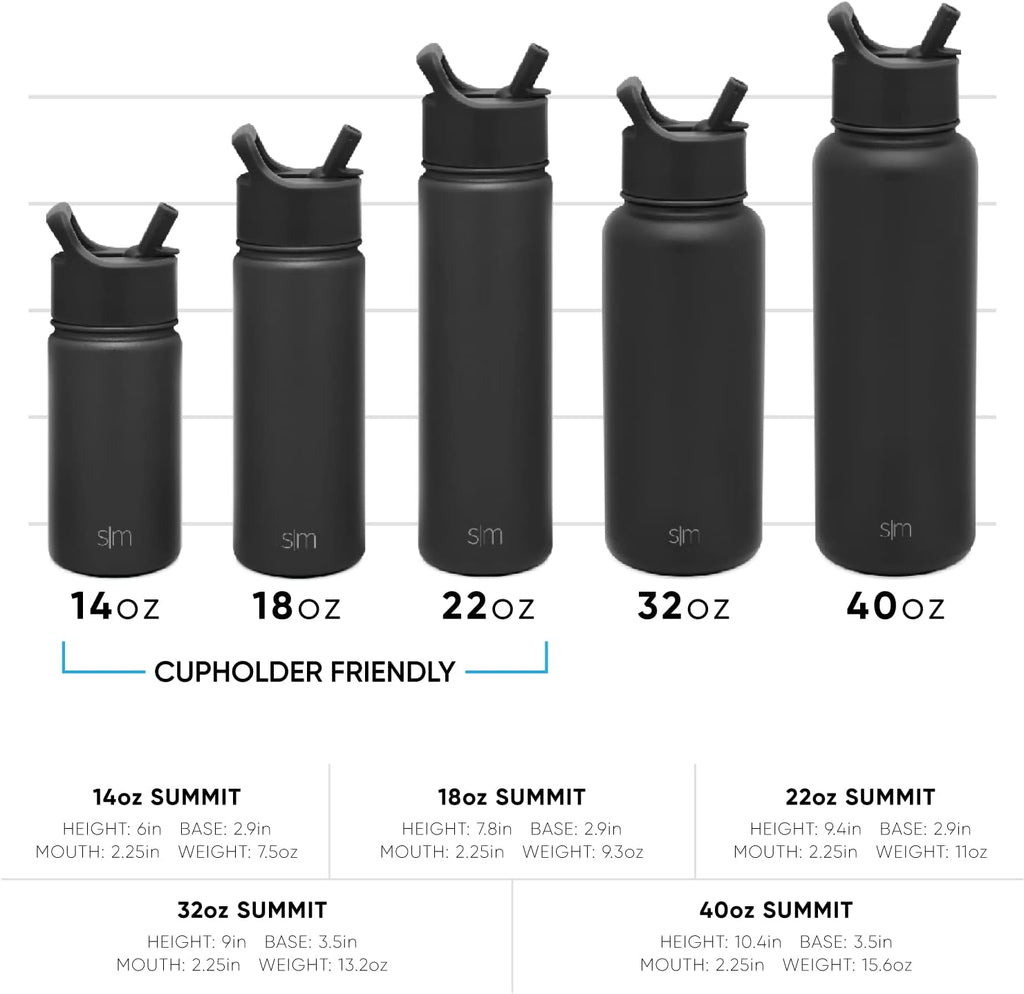 Simple Modern Water Bottle - Vacuum Insulated Stainless Steel Flask | 22oz, Midnight Black | Reusable & Leak-Proof