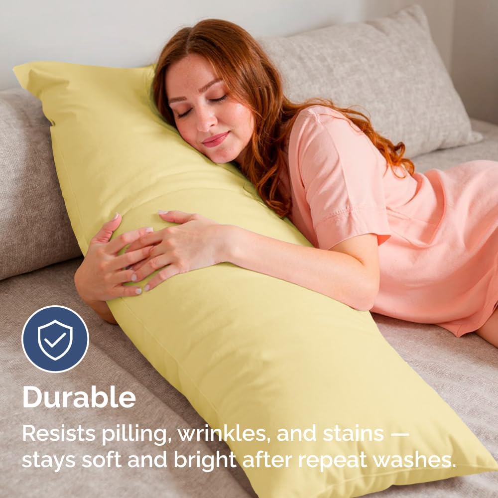 Skiennix Body Pillowcases Set of 2 | Soft 20x54 Long Pillow Covers for Side Sleepers - Wrinkle-Free, Machine Washable, Yellow