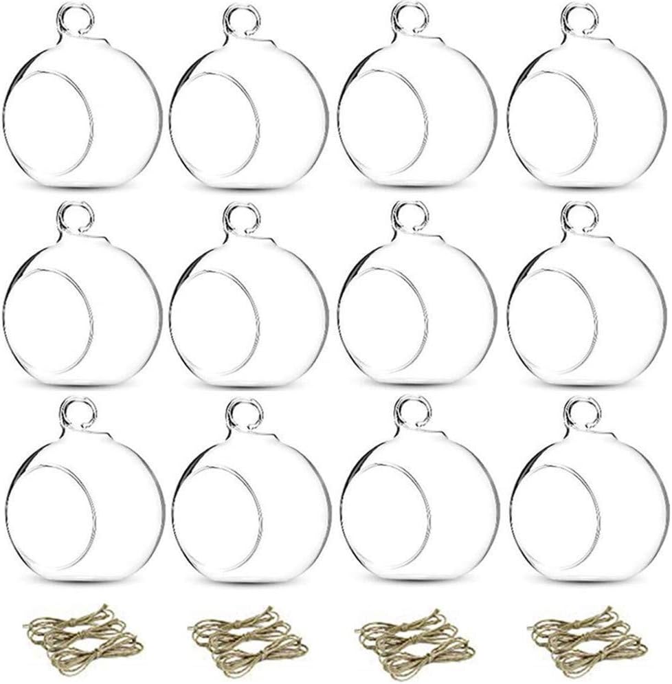 Skiennix 12 Pcs Hanging Glass Tealight Holders - 3.15" Globe Terrariums for Indoor/Outdoor Decor