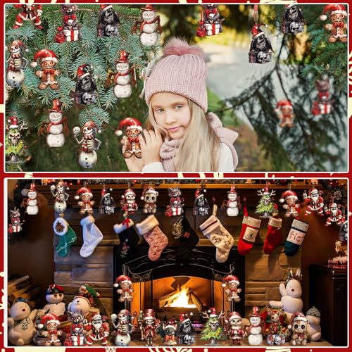 Soaoo 36 Pcs Christmas Horror Ornaments – Assorted Gingerbread Man, Snowman & More (12 Styles)