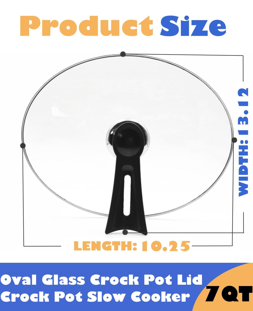 Oval Glass Lid 7 Quart Compatible with Crock-Pot Slow Cooker SCV700-S-BR, Standable Replacement lid for Hamilton Beach Slow Cooker 33474G, Stand-Up Slow Cooker Lids 7 Quart SCV700, SCV700SS, SCV700-KC