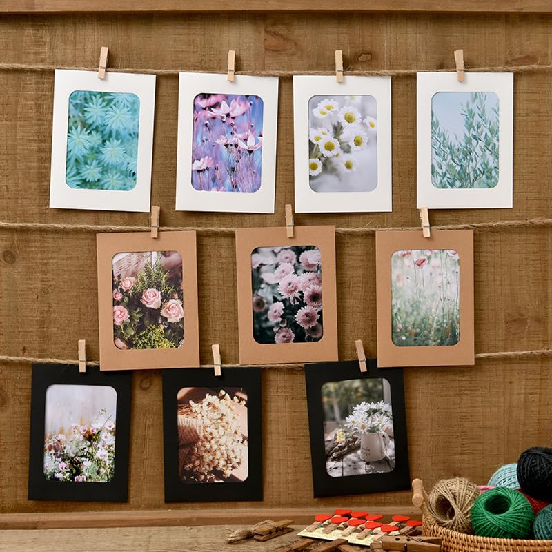 30-Piece Kraft Paper Photo Frame Set with Wooden Clips and Hanging String