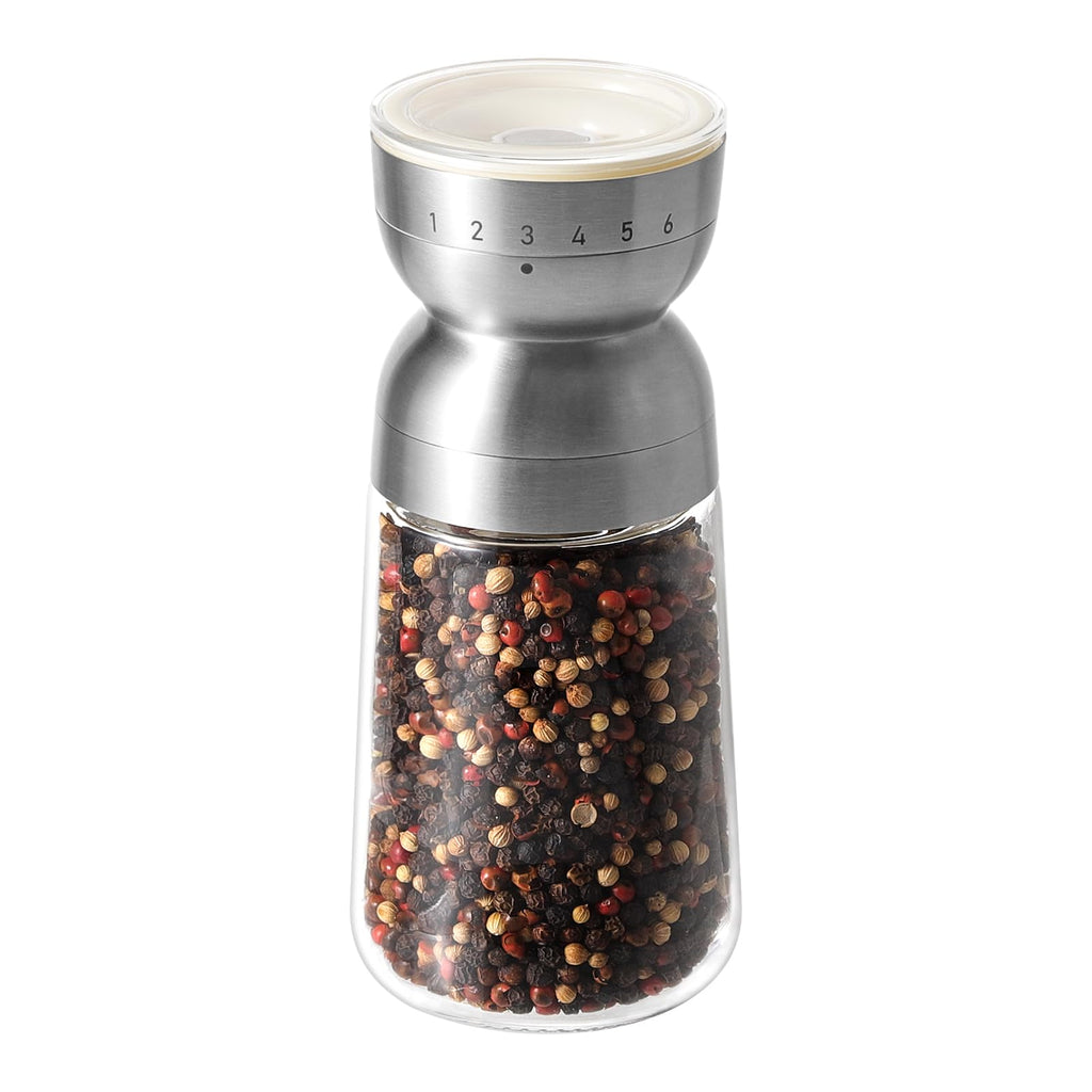 Vucchini Pepper Grinder Salt Grinder Manual - External Adjustable Coarseness with 6 Settings Stainless Steel Spice Grinder Mill Ceramic Burr Large Capacity 9 oz Ideal for Kitchen