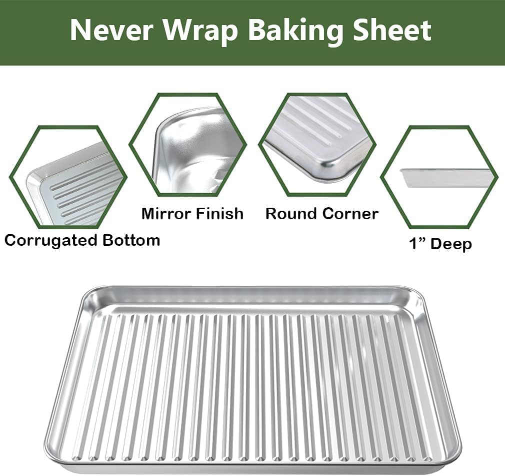 ROTTAY Baking Sheet Set - Stainless Steel Cookie Pans with Cooling Racks | Nonstick, Heavy Duty, 16 x 12 Inches (Pack of 2)