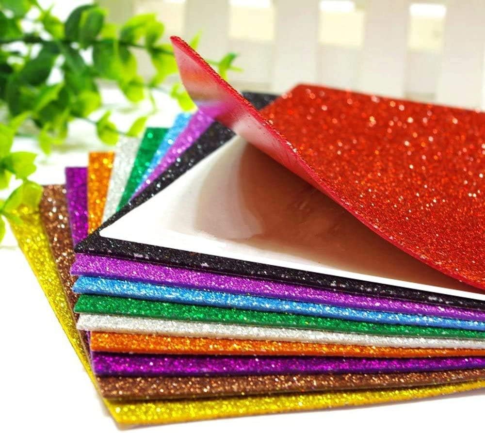 Skiennix Glitter Paper Sheets - Self-Adhesive A4 Craft Paper for DIY Projects | Multicolor Pack of 10