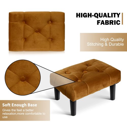 HOUCHICS Small Footstool Ottoman,Velvet Soft Footrest Ottoman with Wood Legs,Sofa Footrest Extra Seating for Living Room Entryway Office(Coffee 2PACK)