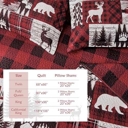 Tritard Red Bear Christmas Plaid Twin Quilt Set with Pillow Shams