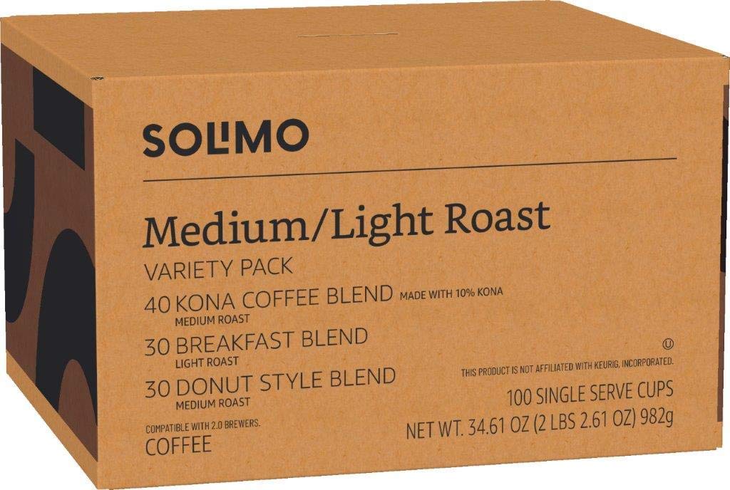 Solimo Coffee Pods - Light & Medium Roast Variety Pack | Compatible with Keurig 2.0, 100 Count