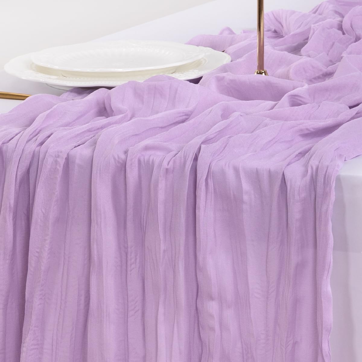 Socomi Lilac Purple Cheesecloth Table Runner - 120 Inch Boho Rustic Sheer Decor for Weddings & Events