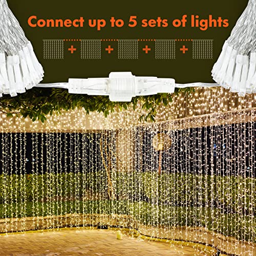 300 LED Warm White Curtain String Lights - 8 Modes Plug-In Fairy Lights