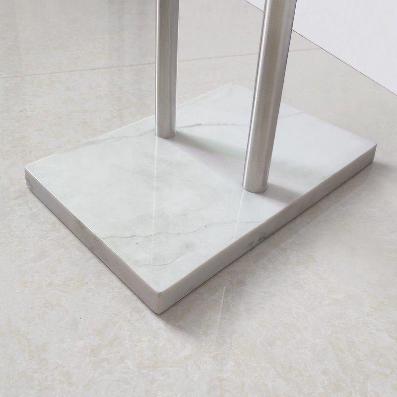 40 Inch Standing Towel Rack Double-T Shape Tall Bath Towel Sheet Holder with Marble Design Base for Bathroom Floor Next to Tub or Shower 2 Tier Towel Holder Stand Stainless Steel Brushed Nickel