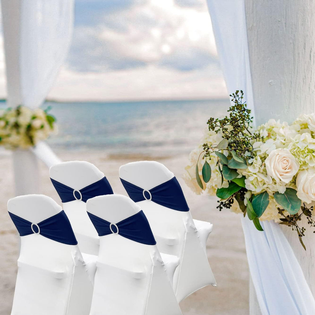 Spandex Chair Sashes by [Brand Name] - 50PCS Stretch Ties with Buckle Slider for Navy Blue Wedding Decor
