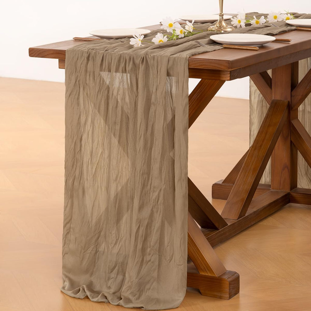 Socomi Cheesecloth Table Runner - 15pcs Nude Brown Boho Rustic 120 Inch for Weddings & Events