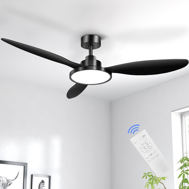 Ohniyou 52 Inch Black Ceiling Fan with Light and Remote Control, Outdoor Ceiling Fan for Patios, Modern Ceiling Fans with Quiet DC Motor, Reversible, 3CCT, 3 Blade Ceiling Fans for Living Room Bedroom