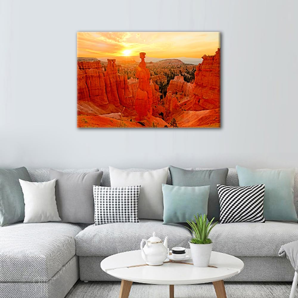 TUMOVO 1 Piece Bryce Canyon National Park Canvas Wall Art Hoodoos at Sunrise with Beautiful Orange Light Home Decor for Living Room Utah Wall Decor Modern Artwork Framed Ready to Hang (24''Wx 36''H)
